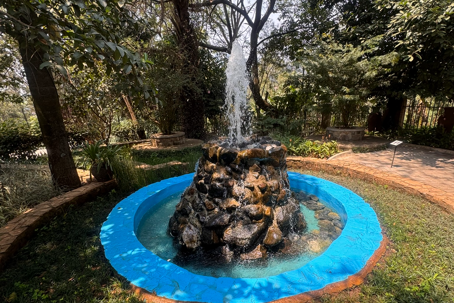 A stone fountain in Kigali